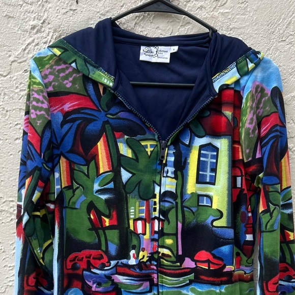 Michael Leu Muticolor Art to Wear Artistc full zip through hoodie. Size S - Picture 1 of 5